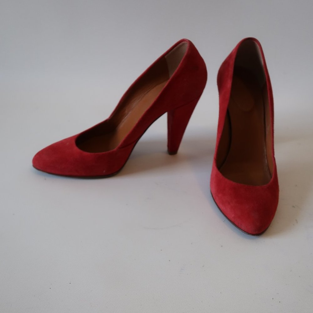 1937 FOOTWEAR RED SUEDE HEELS PUMPS 5 *